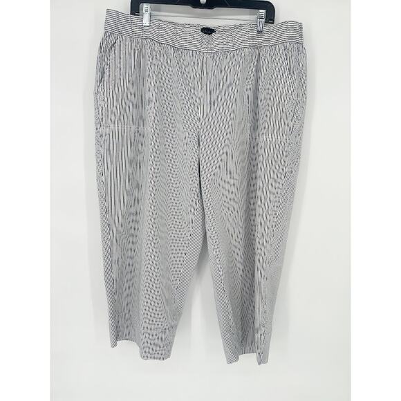 Talbots Pull On Striped Crop Pants Size 2X White Grey Classic Nautical Office - Picture 1 of 9